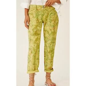 Anthropologie Pilcro The Wanderer Pant Bright Green Floral Low-Rise NWT 29